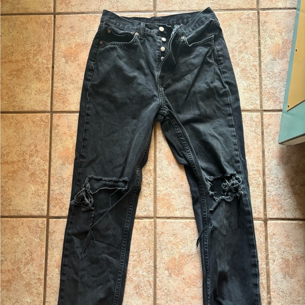 Distressed Black Straight Leg Jeans